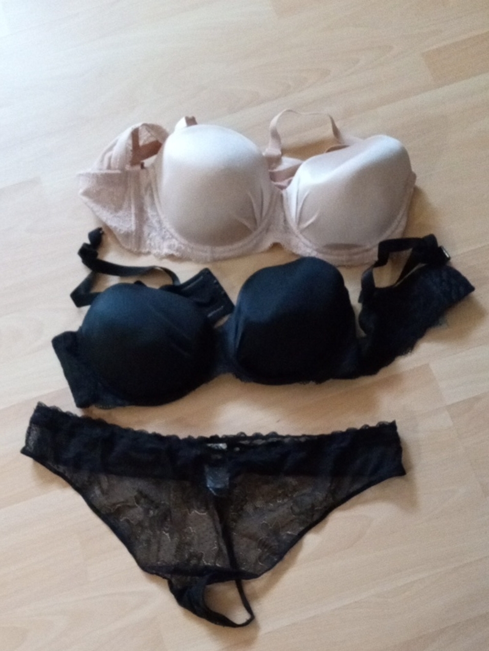 Bundle Deesse Lingerie Nude and Black Bra Set with Black Lace Briefs